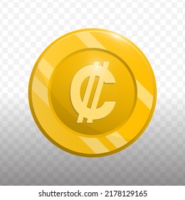 Vector illustration of Colon  currency coin in gold color on transparent background (PNG).