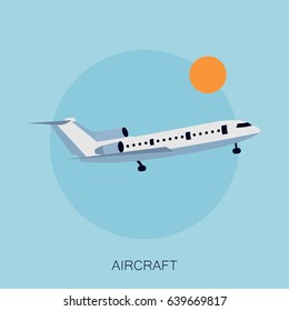 Vector illustration of color airplane in the sky