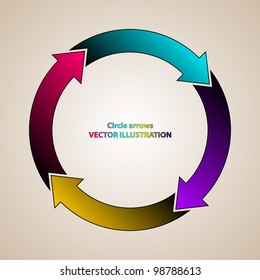Vector illustration of color arrows in the circle. Background and description are in separate layers.