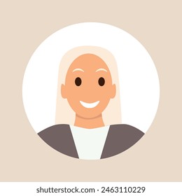 Vector illustration. Color avatar, user profile, person icon, profile picture. A person with facial features. Suitable for social media profiles, icons, screensavers and as a template.