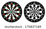 Vector illustration of color and black and white dartboard for darts game isolated on white background