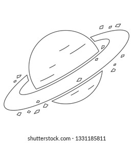 Vector illustration: color book for children - saturn planet with rings in cosmos isolated on white background. Icon for planetarium, learning astronomy, astrophysics science and cosmic discovery,
