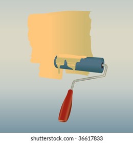 Vector Illustration of the color brush/roller, drawing on the wall.