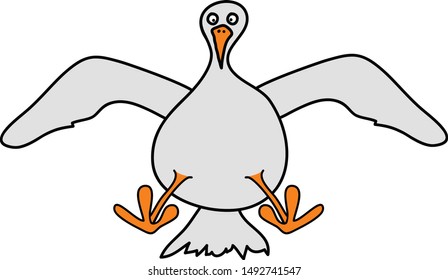 Vector Illustration In Color, Cartoon Bird Landing