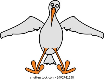 Vector Illustration In Color, Cartoon Bird Landing