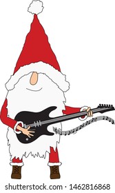 Vector illustration in color, cartoon Santa Claus playing on an electric guitar