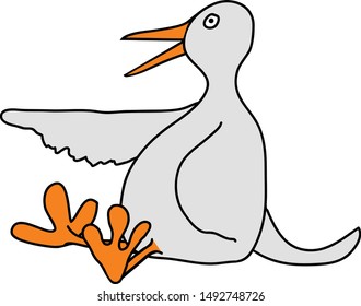 Vector illustration in color, cartoon white dove pointing and talking