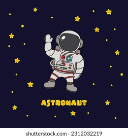 Vector illustration color children astronaut with stars icon flat design illustration