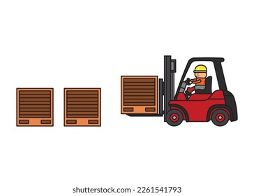 Vector illustration color children construction worker driving forklift
