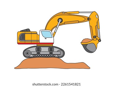 Vector illustration color children construction excavator on top of dirt