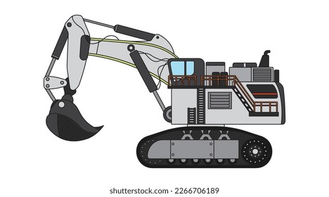 Vector illustration color children construction large mining excavator heavy construction machine clipart