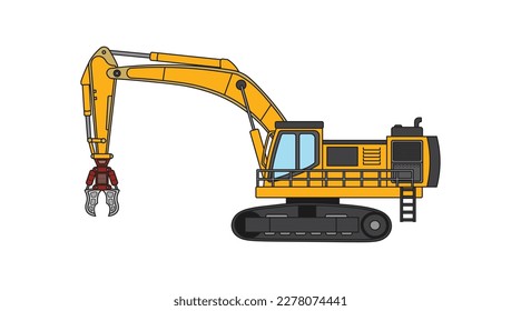 Vector illustration color children construction grapple excavator construction machine clipart