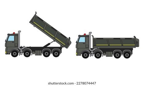 Vector illustration color children construction dump truck with fully extended box clipart