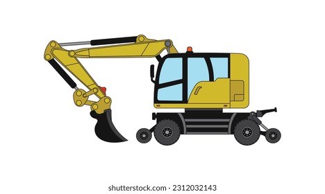 Vector illustration color children construction rail wheeled excavator construction machine clipart - Shutterstock ID 2312032143