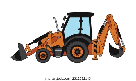 Vector illustration color children construction backhoe excavator construction machine clipart - Shutterstock ID 2312032145