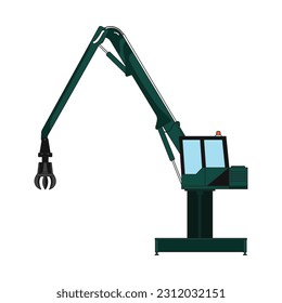 Vector illustration color children construction long reach grapple excavator construction machine clipart