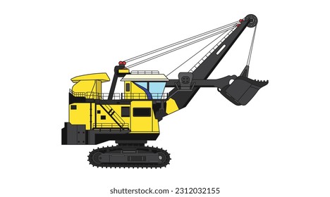 Color de la ilustración del vector niños construcción poder excavadora máquina de construcción de palas