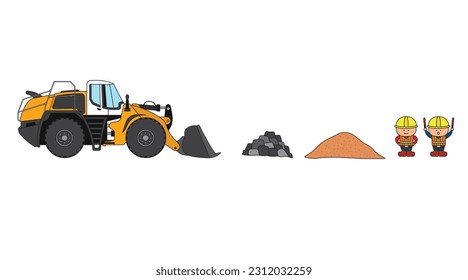 Vector illustration color children construction wheel loader construction vehicle with construction workers clipart - Shutterstock ID 2312032259