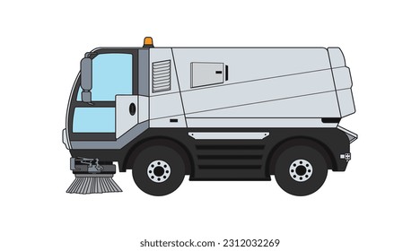 Vector illustration color children construction road sweeper truck cleaning machine clipart