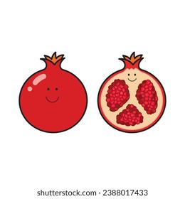 Vector illustration color children cute smiling fruit pomegranate clipart
