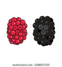 Vector illustration color children cute smiling fruit raspberries and blackberries clipart