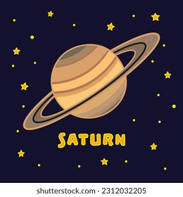 Vector illustration color children saturn with stars icon flat design illustration