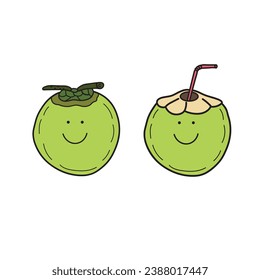 Vector illustration color children smiling fruit green coconut clipart