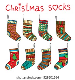Vector illustration with color Christmas socks.