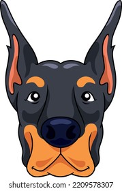 Vektorgrafik. Farbzeichnung. Leiter eines Doberman-Hundes. Vorderseite. Cartoon-Stil. Umriss. Clipart.