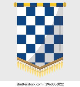 Vector illustration of a color flag hanging from a golden pole on a white background.  Sign of nobility. Banner with empty space. Banner in the medieval style