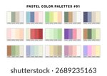 Vector illustration color guide palette with labeled swatches and HEX codes. Includes soft summer color palette.