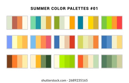 Paleta de guía de color de Ilustración vectorial con muestras etiquetadas y códigos HEX. Incluye una paleta de colores suaves de verano.