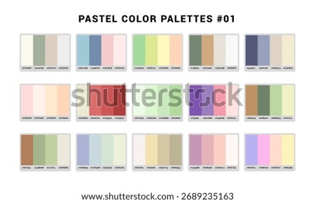 Vector illustration color guide palette with labeled swatches and HEX codes. Includes soft summer color palette.