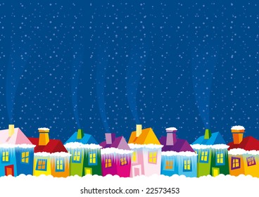 Vector illustration color houses in winter