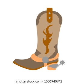 Vector illustration color icon with simplified leather cowboy boots. Wild west cowboy authentic symbol. Background american folkloric decoration ethnic vintage object. Equipment for rodeos and working