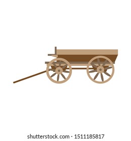 Vector illustration color icon with simplified prairie schooner wagon. Wild west cowboy authentic symbol. Background american folkloric decoration ethnic vintage object. Wooden farmers cart, caravan.