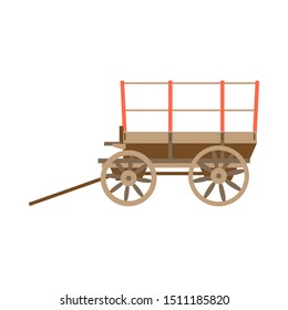 Vector illustration color icon with simplified prairie schooner wagon. Wild west cowboy authentic symbol. Background american folkloric decoration ethnic vintage object. Wooden farmers cart, caravan.