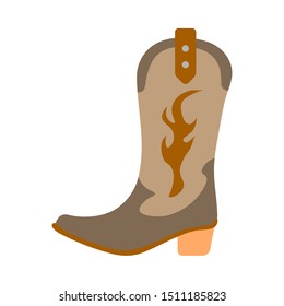 Vector illustration color icon with simplified leather cowboy boots. Wild west cowboy authentic symbol. Background american folkloric decoration vintage object. Equipment for rodeos and working