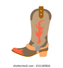 Vector illustration color icon with simplified leather cowboy boots. Wild west cowboy authentic symbol. Background american folkloric decoration vintage object. Equipment for rodeos and working