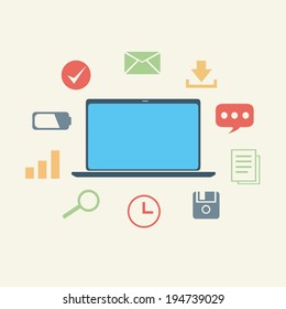 vector illustration of color icons of modern gadgets on a beige background