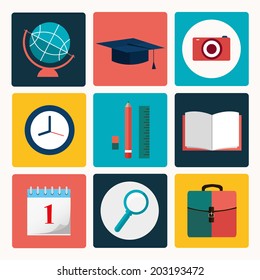 vector illustration of color icons for school
