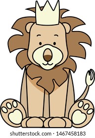 vector illustration with a color image of a funny lion cub in a crown and could perform in a circus or zoo.