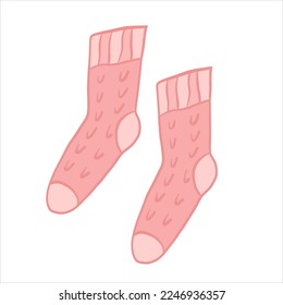 Vector illustration in color isolated on white. Knitted socks with patterns