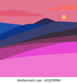 Vector illustration of color landscape with mountain peaks