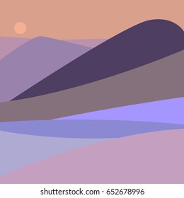 Vector illustration of color landscape with mountain peaks