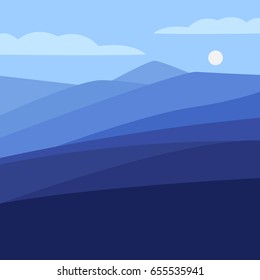 Vector illustration of color landscape with mountain peaks