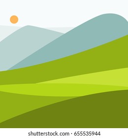 Vector illustration of color landscape with mountain peaks