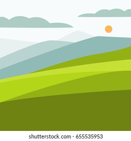 Vector illustration of color landscape with mountain peaks
