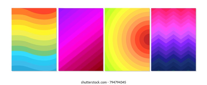 Vector illustration in color minimal style, covers design. Cool halftone, bright gradients with lines, circles. Future geometric template in flat style.