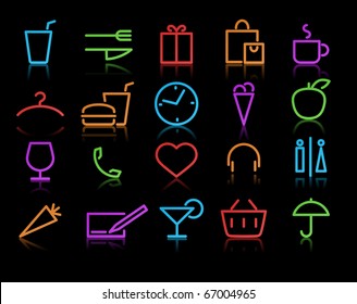Vector illustration of color neon original style life Icon Set